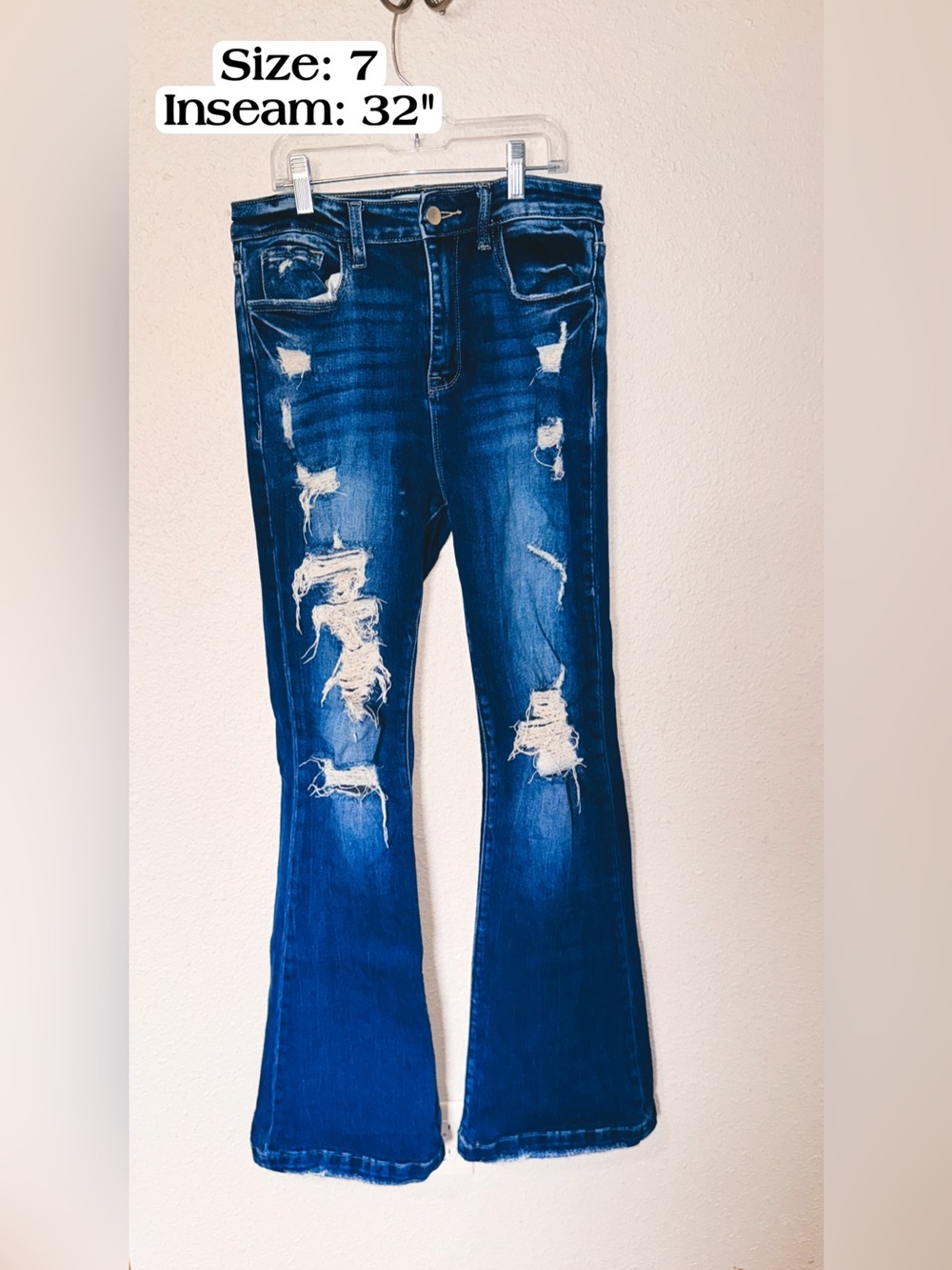 Bailey Made Distressed Blue Flare Jeans - Women’s Wide Leg